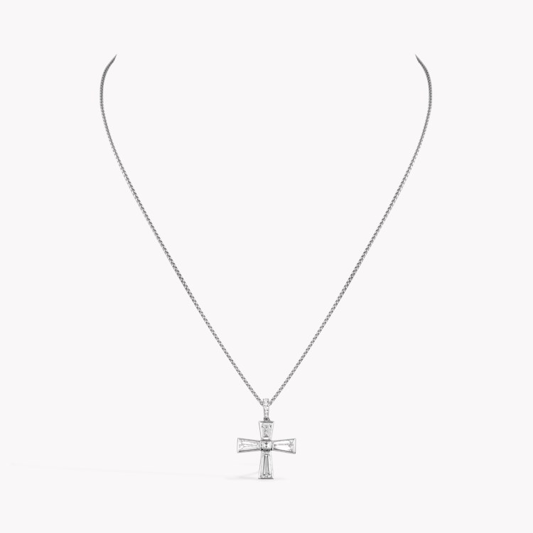 Greek Cross Pendant Tapered Baguette. Square and Brilliant Cut. Rub Over and Claw Set_2