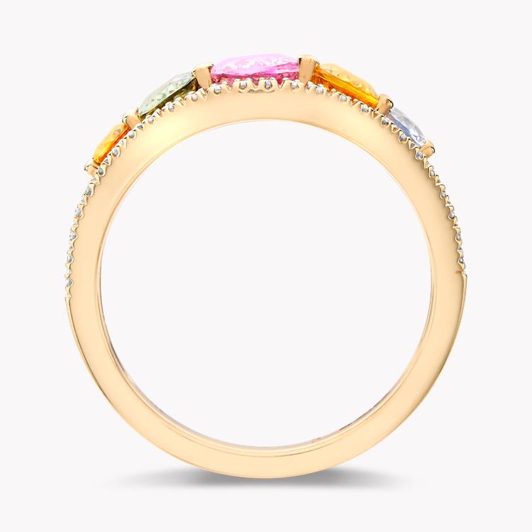Rainbow Multi-Coloured Sapphire & Diamond Five Stone Ring  2.70ct in 18ct Rose Gold Oval & Brilliant Cut, Claw Set_3