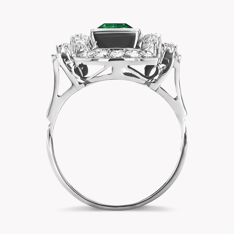 Art Deco Square Step cut Emerald and Diamond Cocktail Ring Square Step Cut, Rubover Set_3