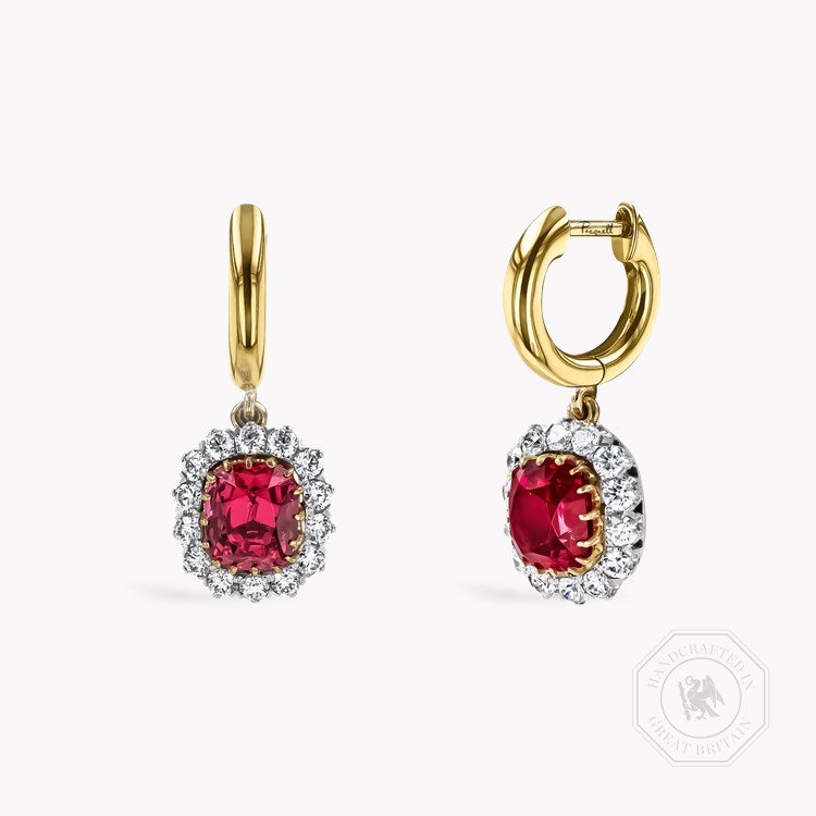 Cushion Cut 2.89ct Pink Spinel and Diamond Cluster Earrings Cushion modern cut, Claw set_1