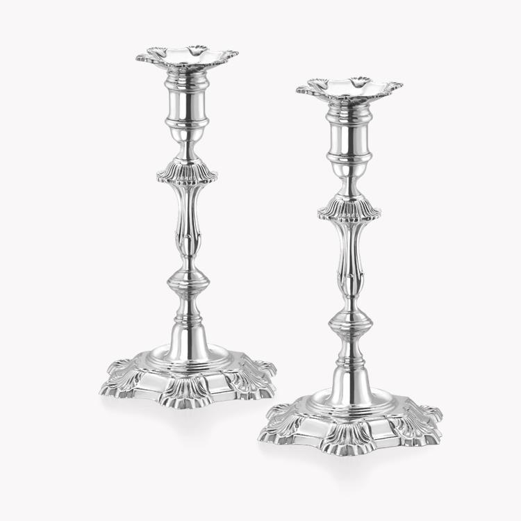 Silver Elizabeth II Pair of Candlesticks D.J. Silver, 1969