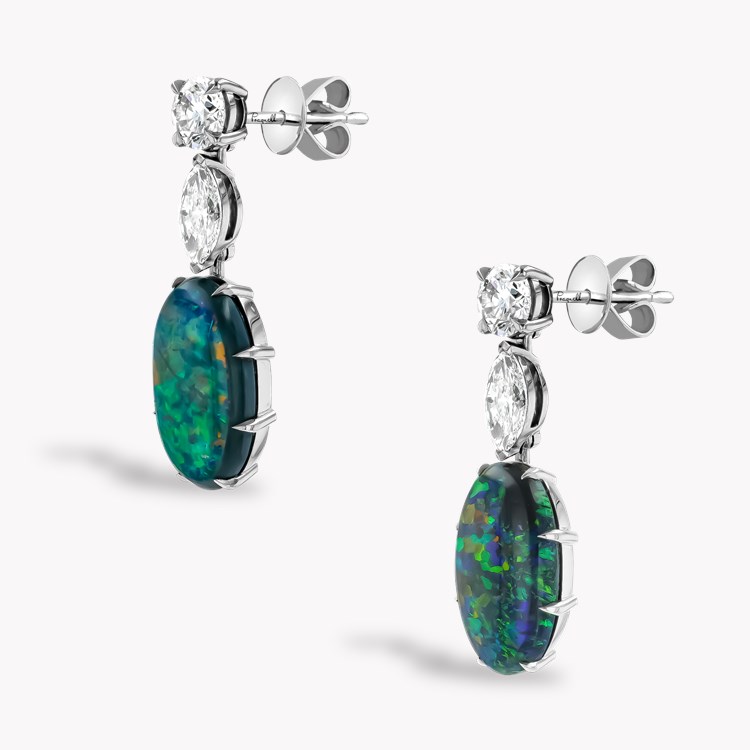 Cabochon Opal and Diamond Drop Earrings Cabochon Cut, Claw Set_2