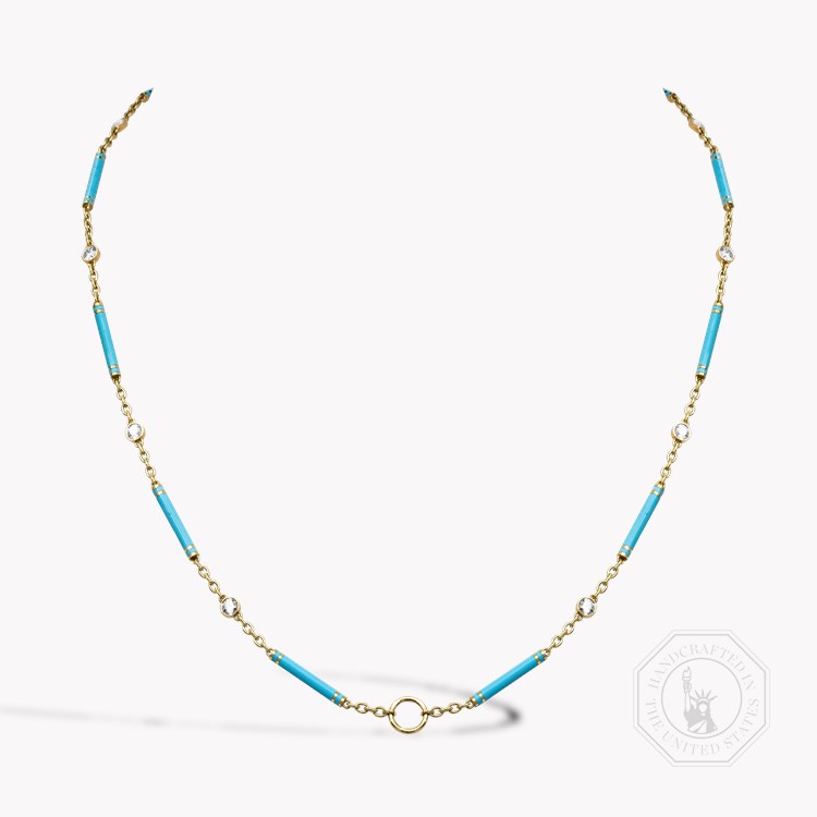 Brilliant Cut 0.96ct Diamond and Turquoise Enamel Barrel Link Chain Brilliant Cut, Rubover Set_1