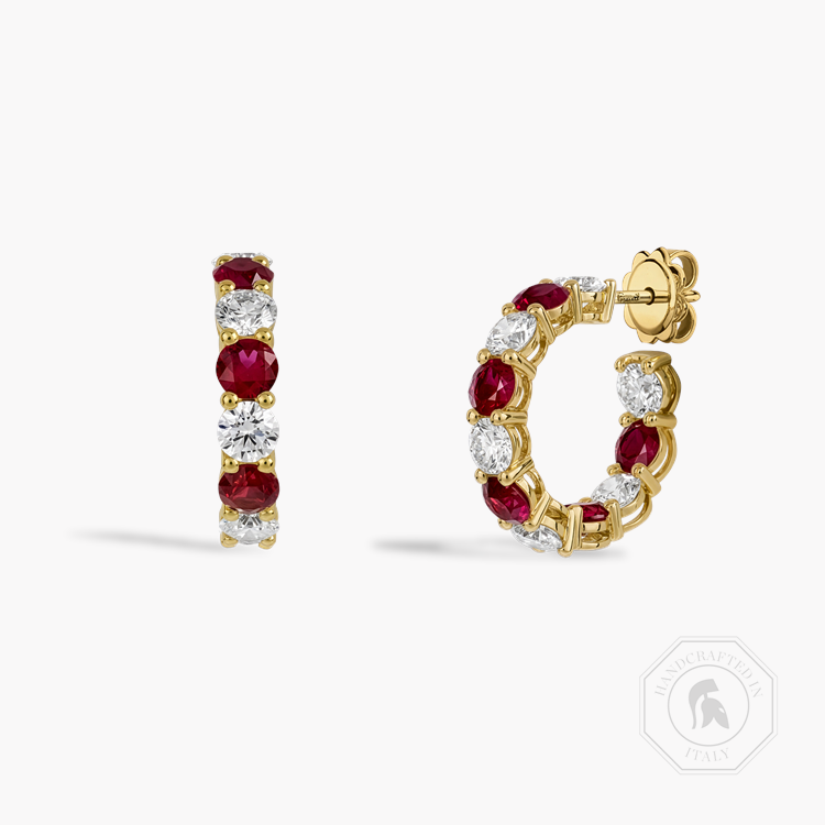 Brilliant Cut 3.13ct Ruby and Diamond Hoop Earrings Brilliant cut, Claw set_1