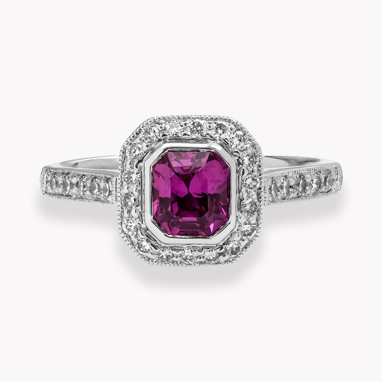 Octagonal Cut Pink Sapphire and diamond Cluster Ring Octagonal Cut, Rubover Set_2