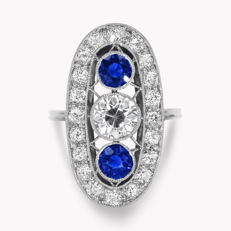 Edwardian Inspired Sapphire and Diamond Cluster Ring with Diamond Surround Brilliant Cut, Millegrain Set_2