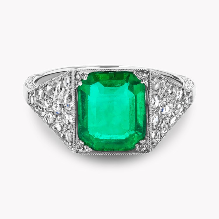 Edwardian Octagonal Cut 1.80ct Emerald and Diamond Ring Octagonal Cut, Claw Set_2