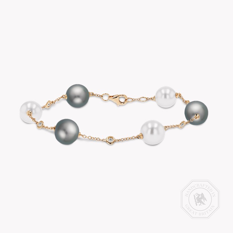 Akoya & Tahitian Black Pearl Bracelet with Brilliant Cut Diamonds 8.5mm - 9mm_1
