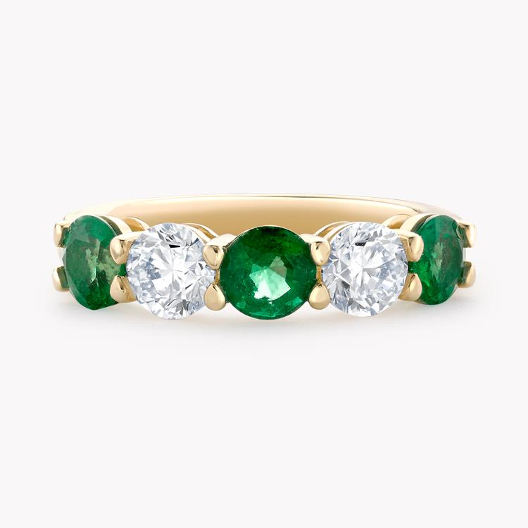 Five Stone Emerald and Diamond Ring  1.50ct in Yellow Gold Round & Brilliant Cut, Claw Set_2