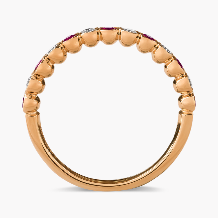 Brilliant Cut 0.35ct Ruby and Diamond Half Eternity Ring Brilliant Cut, Millegrain Set_3