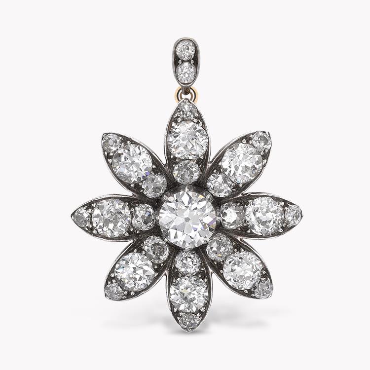 Victorian Diamond Flower Pendant 6.95CT in Silver and Yellow Gold Old Cut Diamond Adaptable Pendant Brooch_1