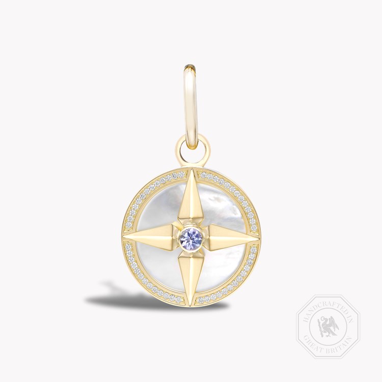 Tanzanite (December), Mother of Pearl and Diamond Pendant Charm Brilliant Cut Rubover & Claw Set_1