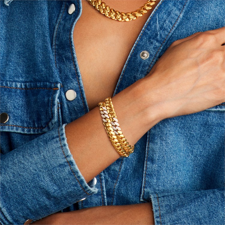 Fusion Polished Curb Link and 0.757ct Diamond Bracelet (19cm) Brilliant Cut Pave Set_10