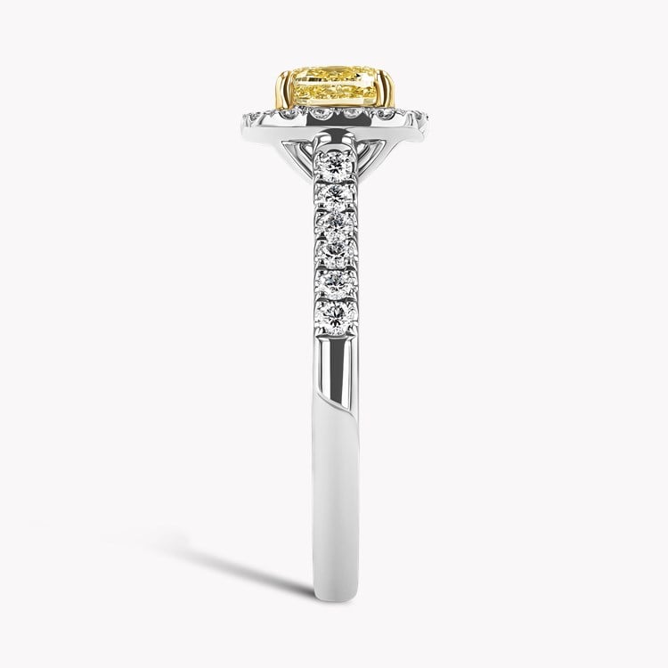 Celestial 0.65ct Fancy Intense Yellow Diamond Cluster Ring Cushion Modern Cut, Four Claw Set_4