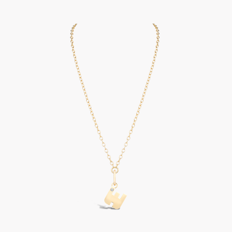 Letter W Diamond Pendant Charm Brilliant Cut, Rubover Set_2