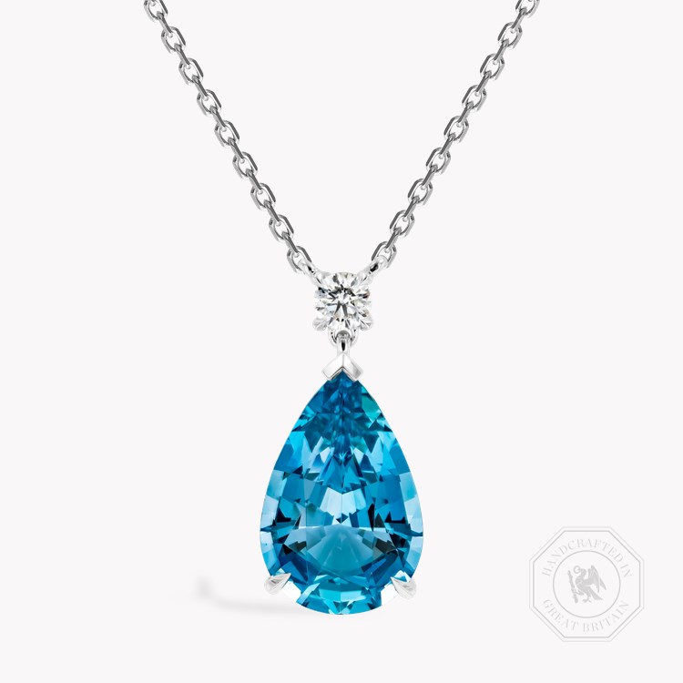 Pear Shaped 11.15ct Lukusuzi Aquamarine and Diamond Pendant   in 18ct White Gold 