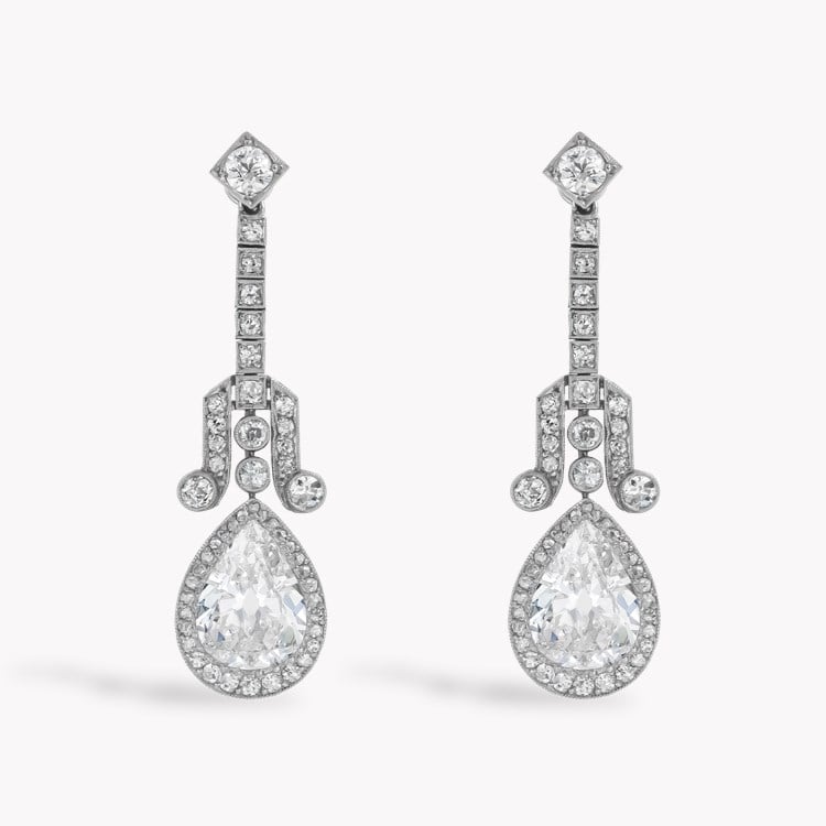 Art Deco Pear shaped 6.52ct Diamond Earrings Pear shaped, Grain set_1