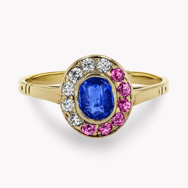 Belle Époque 0.55ct Sapphire, Ruby and Diamond Cluster Ring Oval Cut, Set_2