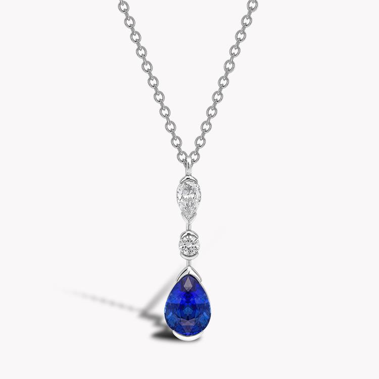 Pear Shape Sapphire Pendant 1.72CT in 18CT White Gold Rubover Set with Pear and Brilliant Diamonds_1