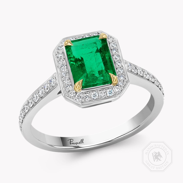 Octagonal Cut 1.18ct Zambian Emerald and Diamond Ring Octagonal Cut, Claw Set_1