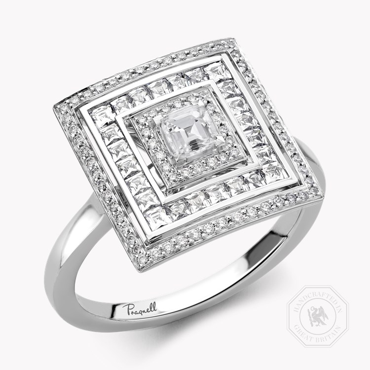 Carre cut Diamond Ripple Ring Carre Cut. Four Claw Set_1