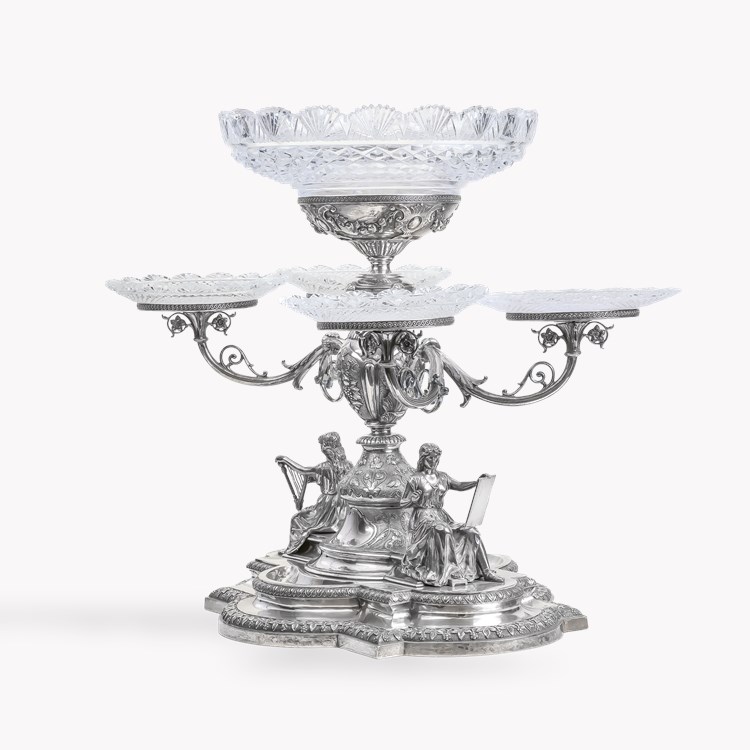Silver Table Centrepiece with Cut Glass Dishes _3