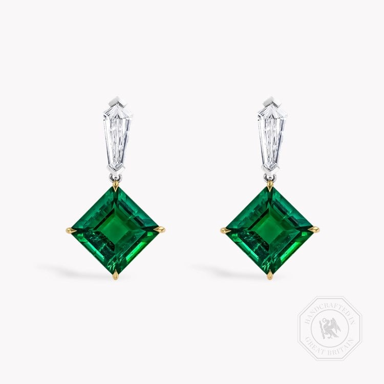 Square Cut Zambian Emerald and Diamond Drop Earrings Square Cut, Claw Set_1