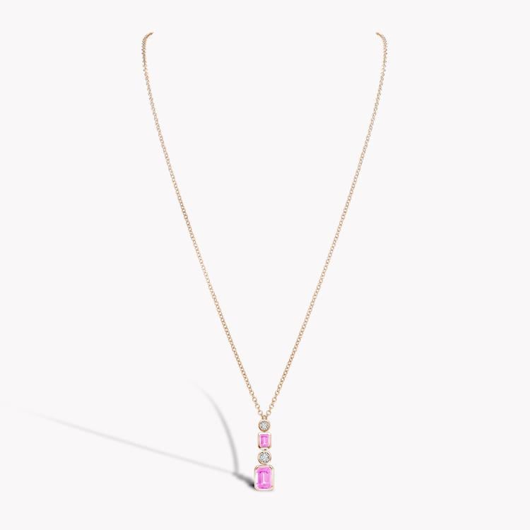Emerald Cut Pink Sapphire Drop Pendant 1.19CT in 18CT Rose Gold Emerald Cut with Brilliant Cut Diamonds_2