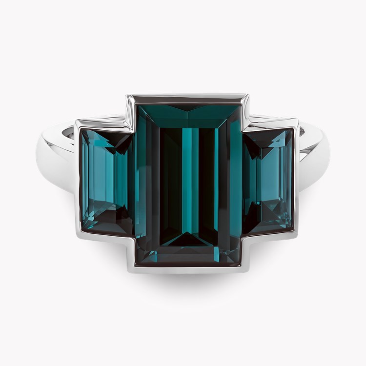 Kingdom Three Stone Indicolite Tourmaline Ring Baguette Cut, Rubover Set_2