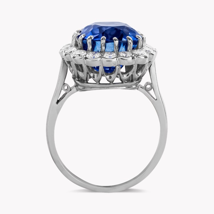 Antique Cushion Cut 8.42ct Sri Lankan Sapphire and Diamond Ring Antique Cushion Cut, Claw Set_3