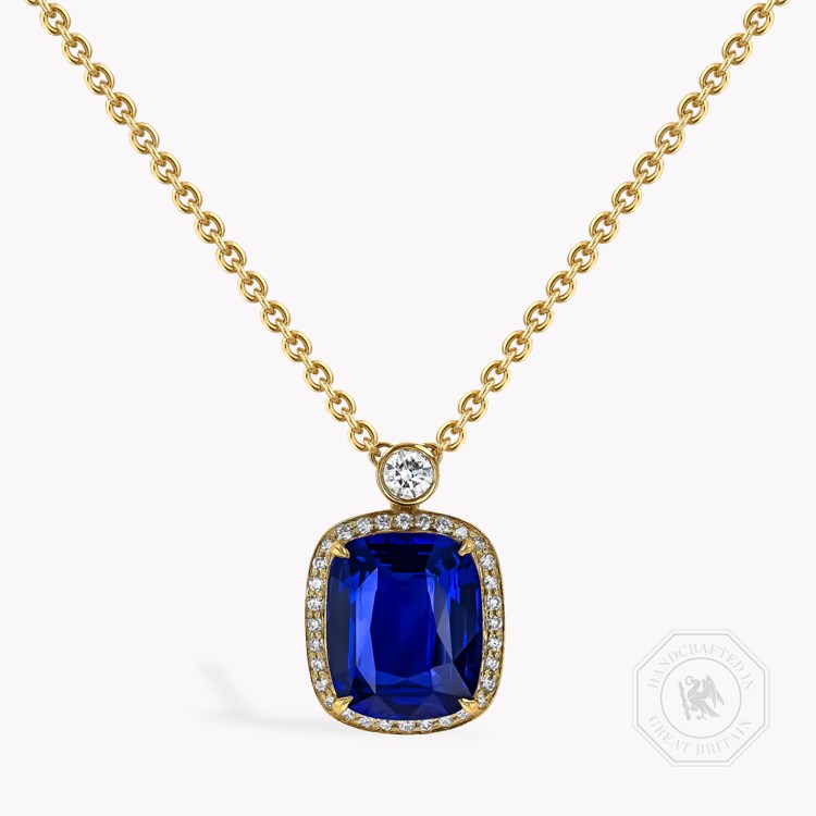 Cushion Cut 5.19ct Sapphire and Diamond Cluster Pendant Cushion modern cut, Claw set_1