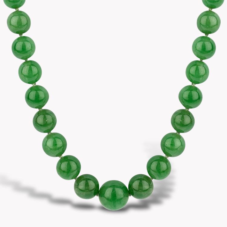 Edwardian Jade Bead Necklace  1.00CT in Platinum Beaded Long Necklace, with Diamond Clasp_2