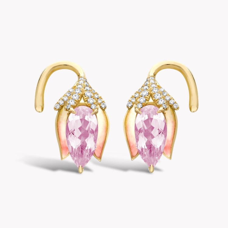 Wildflower Harebell Morganite Earrings 2.22CT in Yellow Gold Pear Cut, Claw Set_1