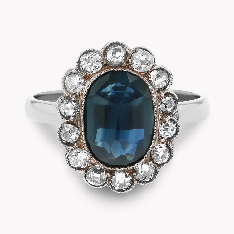 Art Deco Rose Cut Sapphire and Diamond Cluster Ring Rose Cut, Millegrain Set_2