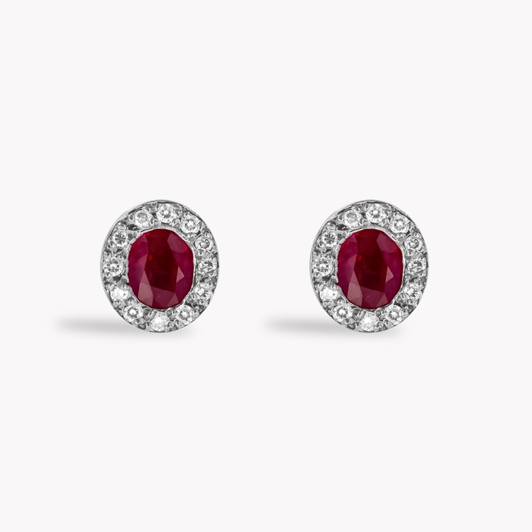 Oval Cut 1.70ct Ruby and Diamond Cluster Earrings Oval Cut, Claw Set_1