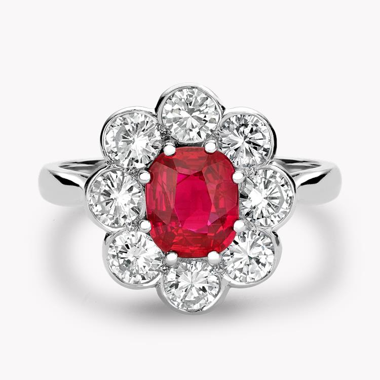 Contemporary 1.21ct Ruby and Diamond Cluster Ring Cushion modern cut, Claw set_2