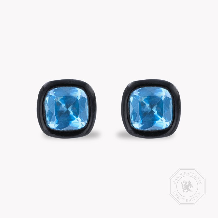 Cushion Cut Aquamarine Earrings Stud Earrings with Rubover Setting_1