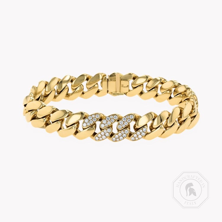 Fusion Polished Curb Link and 0.757ct Diamond Bracelet (21cm) Brilliant Cut Pave Set_1