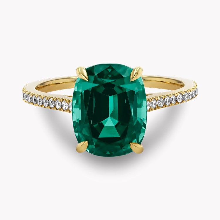 Vivid Green Tourmaline & Diamond Ring Cushion & Brilliant Cut, Claw Set_2