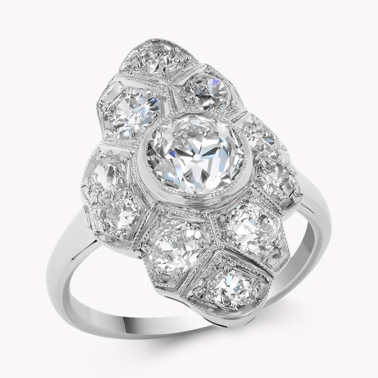 Edwardian Old Cut 0.95ct Diamond Plaque Ring Old European Cut, Rubover Set_1