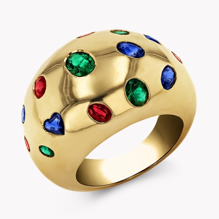 1990s Van Cleef & Arpels Emerald, Sapphire & Ruby Bombé Ring Oval Cut, Rubover Set_1