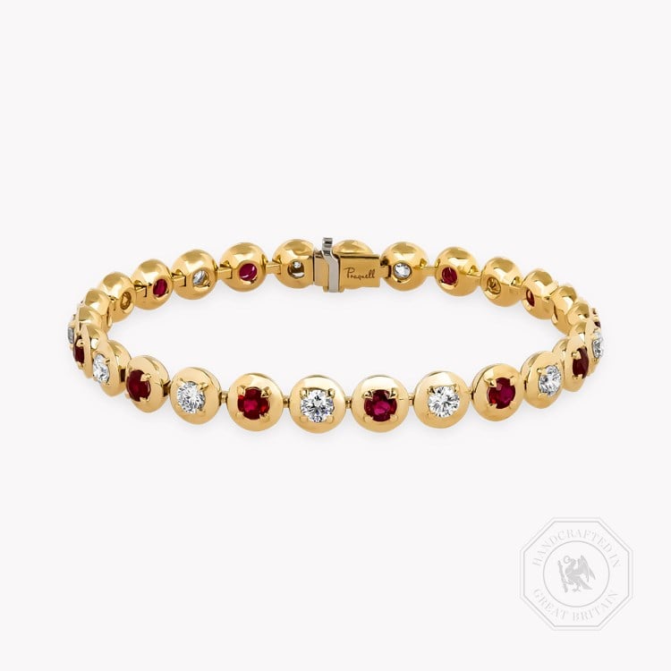 Skimming Stone 2.86ct Burma Ruby and Diamond Bracelet    in 18ct Yellow Gold