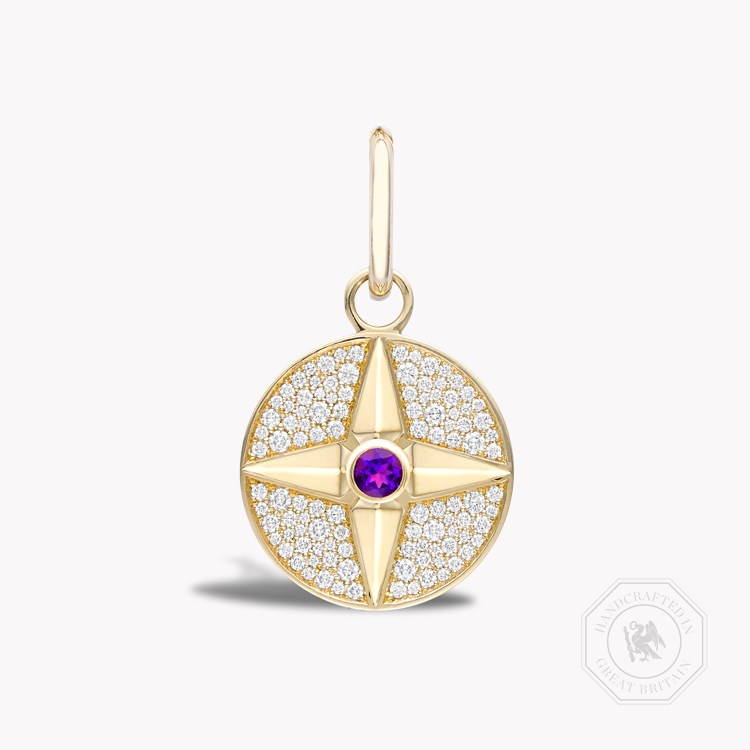 Amethyst (February) and Diamond Pendant Charm Brilliant Cut, Rubover & Claw Set_1