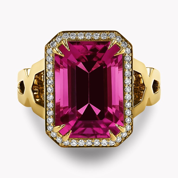 Pink Tourmaline and Diamond Ring Emerald Cut, Four Claw Set_2