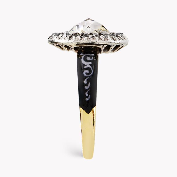 Georgian Rose Cut Diamond Ring 0.86CT in Silver & Yellow Gold Pear Rose Cut Ring, with Enamel Shoulders_3