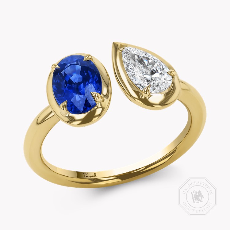 Skimming Stone 1.21ct Sapphire and Diamond Toi et Moi Ring Oval & Pear Cut, Claw Set_1