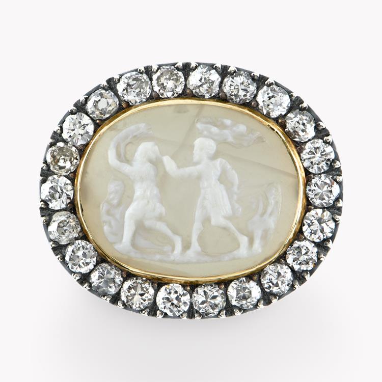 Georgian Agate Cameo Ring Oval Agate Cameo Ring, with Diamond Surround_2