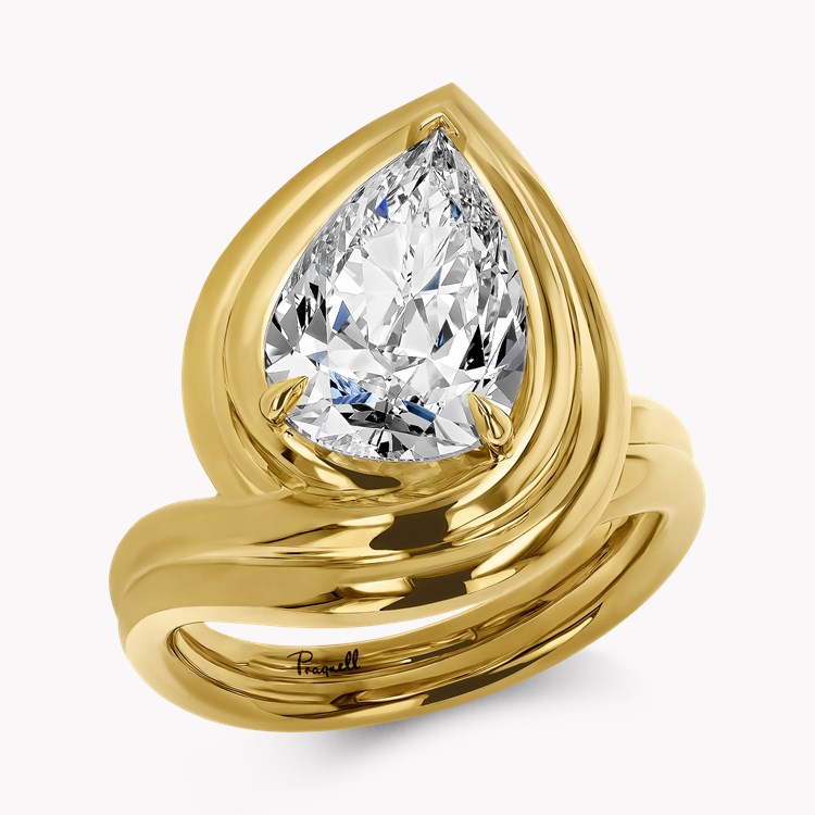Masterpiece Weave Setting 4.07ct Pearshape Diamond Solitaire Ring
   in 18ct Yellow Gold