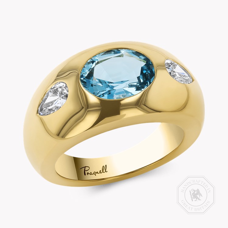 Stellar 1.93ct Aquamarine and Diamond Bombé Ring   in 18ct Yellow Gold