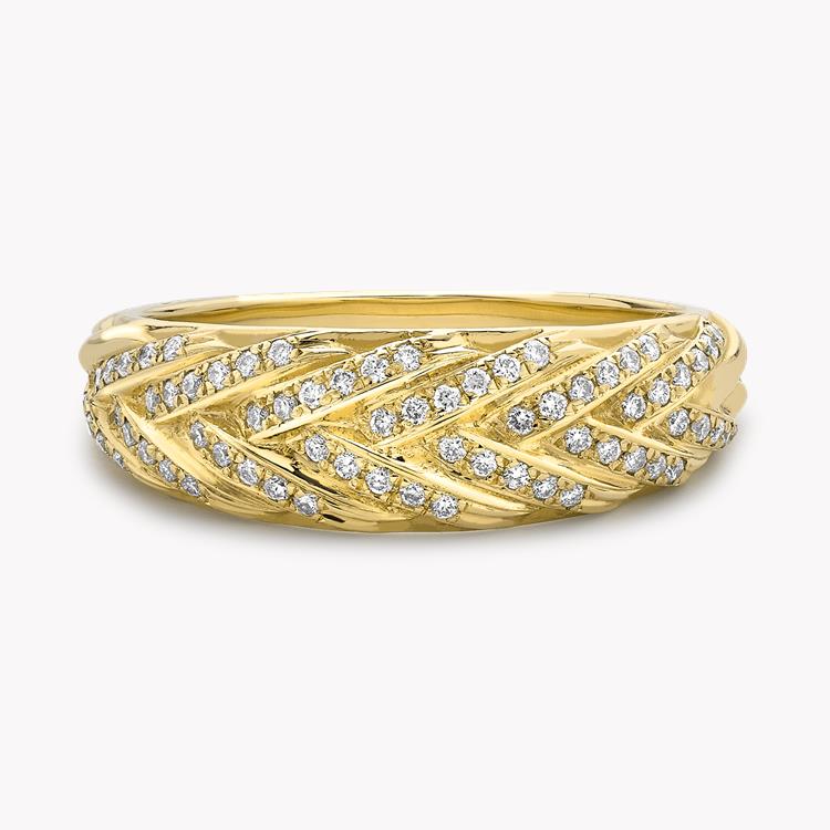 Handmade English Chain Diamond Band Ring 0.35CT in Yellow Gold Brilliant Cut, Pavé Set_1